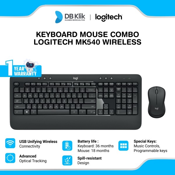 Keyboard Mouse Combo Logitech MK540 Wireless GHz Unifying Usb