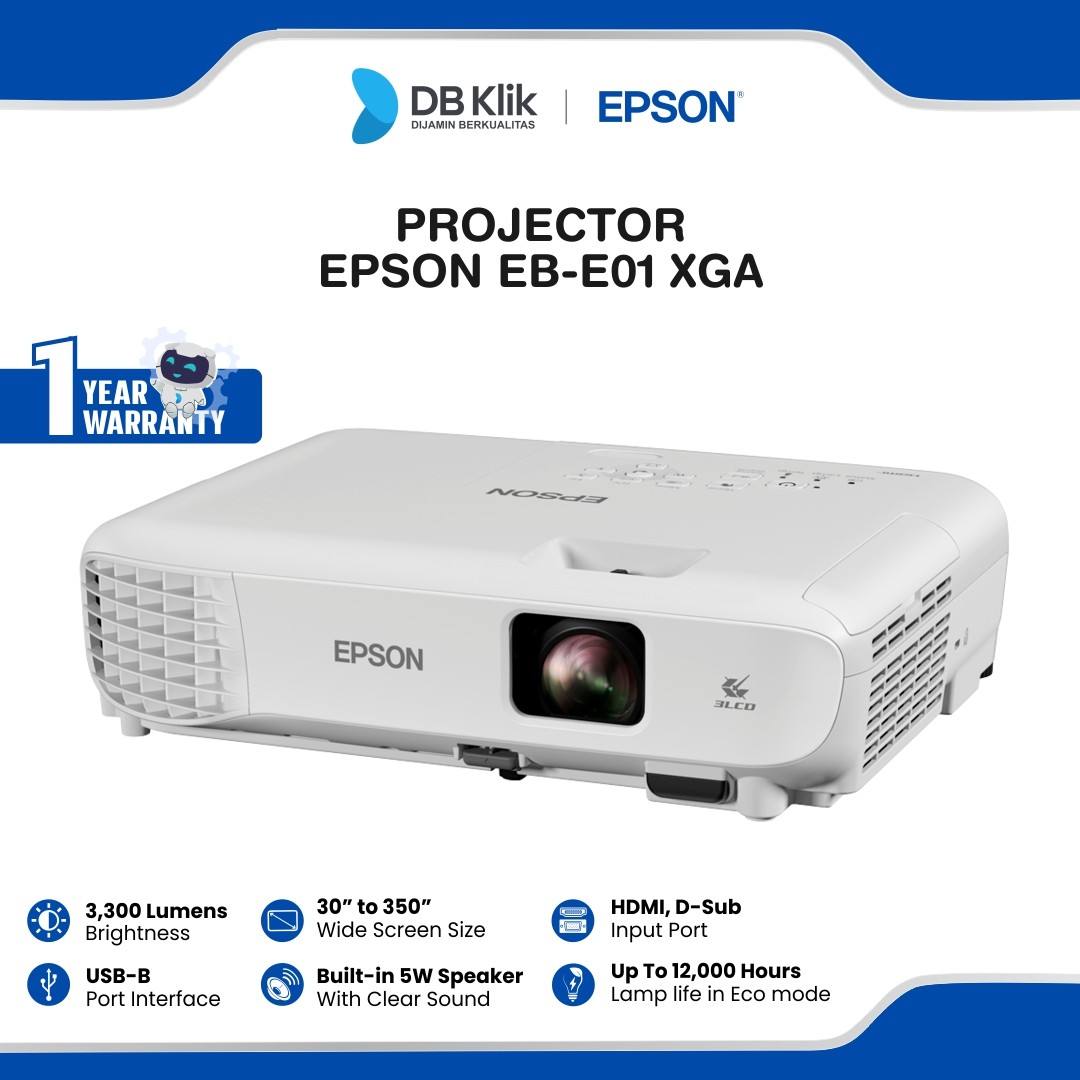 Projector Epson EB-E01 XGA 3LCD 3300 Lumens HDMI VGA