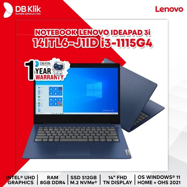 Notebook Lenovo Ideapad 3I 14ITL6-J1ID i3-1115G4 8G SSD512G W11+OHS 14