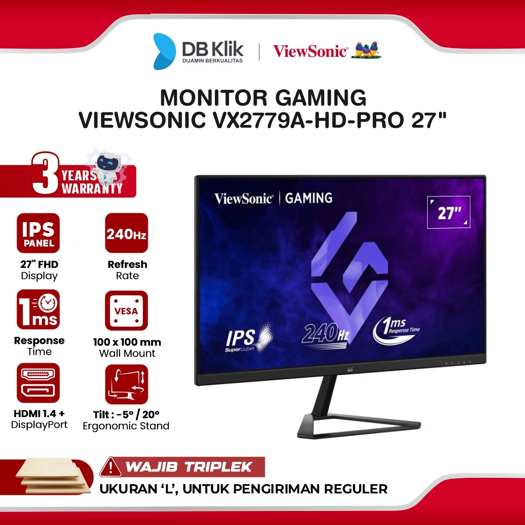 Monitor Gaming VIEWSONIC VX2779A-HD-PRO 27" FHD IPS 240Hz 1ms AMD FreeSync + NVIDIA G-Sync HDR10 HDMI DP