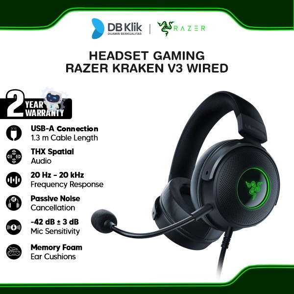 Headset Gaming RAZER Kraken V3 Wired Built in Microphone - Black