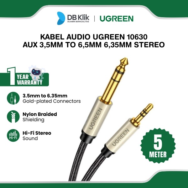 Kabel Audio UGreen Aux 3,5mm Male To 6,5mm 6,35mm Male Stereo 5Meter (10630)