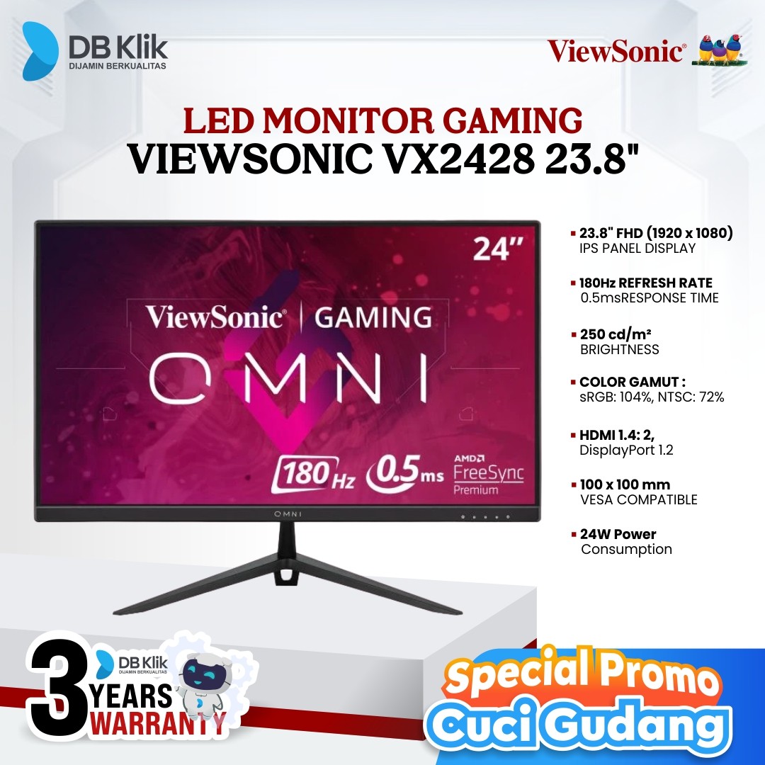 Led Monitor Gaming Viewsonic VX2428 23.8" 180Hz 0,5ms IPS Fhd Hdmi DP