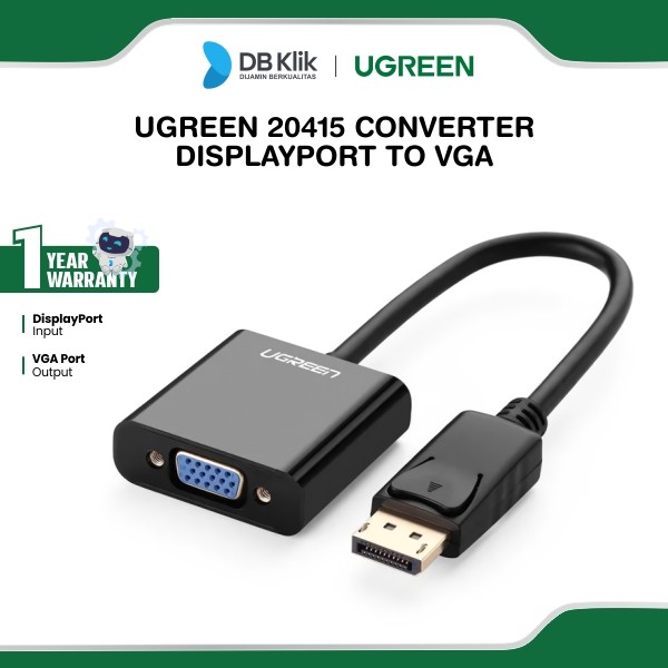 Converter UGreen Display Port Male to VGA Female 1080p 60Hz - Black (20415)