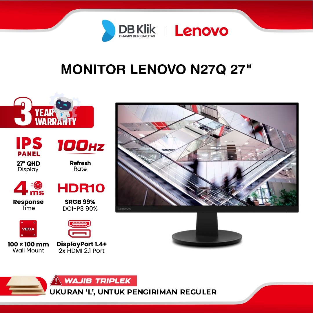 Monitor LENOVO N27Q 27" 2K QHD IPS 100Hz 4ms HDMI DP