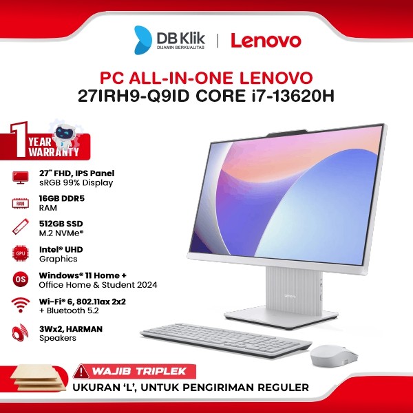 Lenovo 27IRH9-Q9ID PC AIO INTEL Core i7-13620H 16GB DDR5/512GB M.2 NVMe Windows 11 Home + Microsoft Office Home Student 2024 27" FHD IPS - Cloud Grey