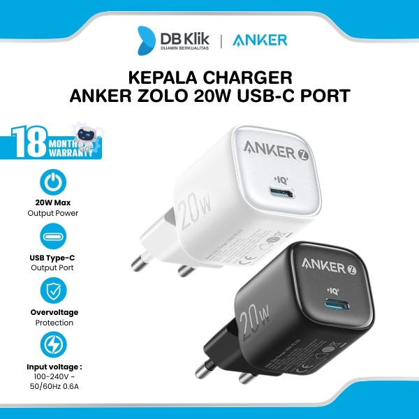 Kepala Charger Anker Zolo 20W USB-C Port - Anker A2699
