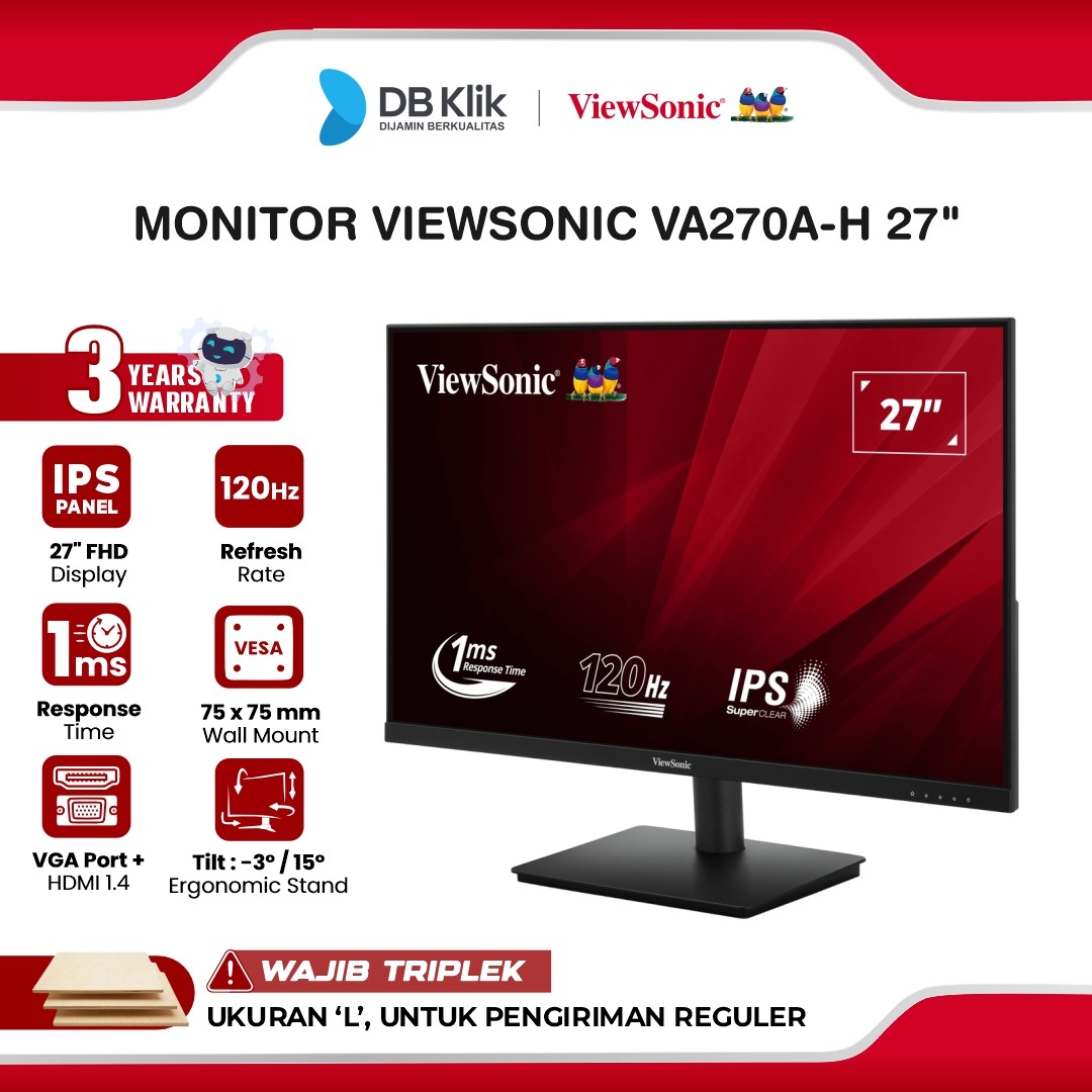 Monitor VIEWSONIC VA270A-H 27" FHD IPS  120Hz 1ms HDMI VGA