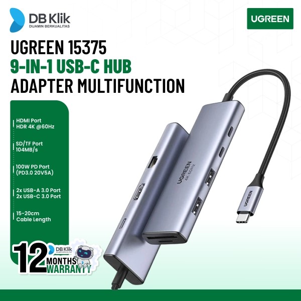 Adapter Multifunction UGreen 9in1 Usb C - Hdmi Lan Usb Card (15375)