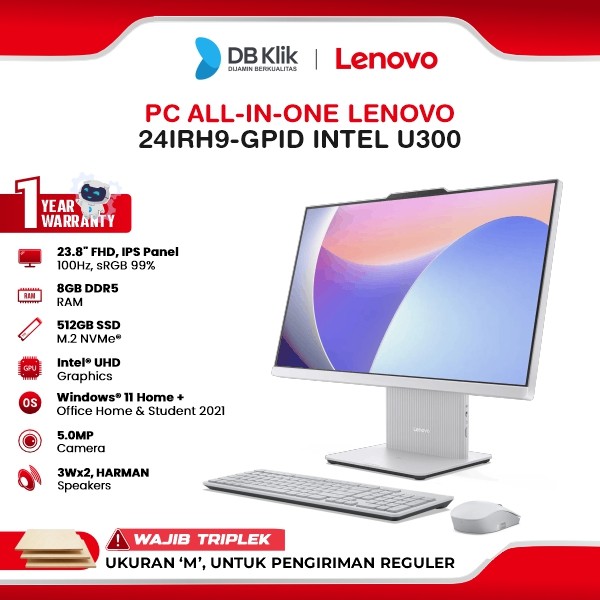 Lenovo IdeaCentre PC AIO 24IRH9-GPID INTEL U300 8GB DDR5/512GB M.2 NVMe INTEL UHD Windows 11 Home + Office Home Student 2021 23.8" FHD IPS - Cloud Grey