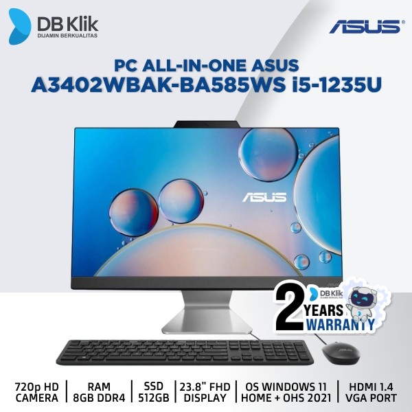 Pc Aio Asus A3402WBAK-BA585WS i5-1235U 8G Ssd 512G Windows11+Ohs 23.8"