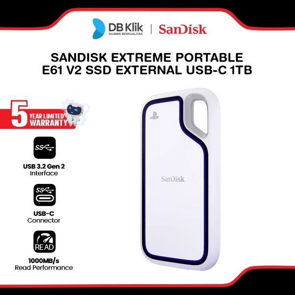Sandisk Extreme Portable E61 V2 SSD External USB-C 1TB - White  (SDSSDE61-1T00-G46W)