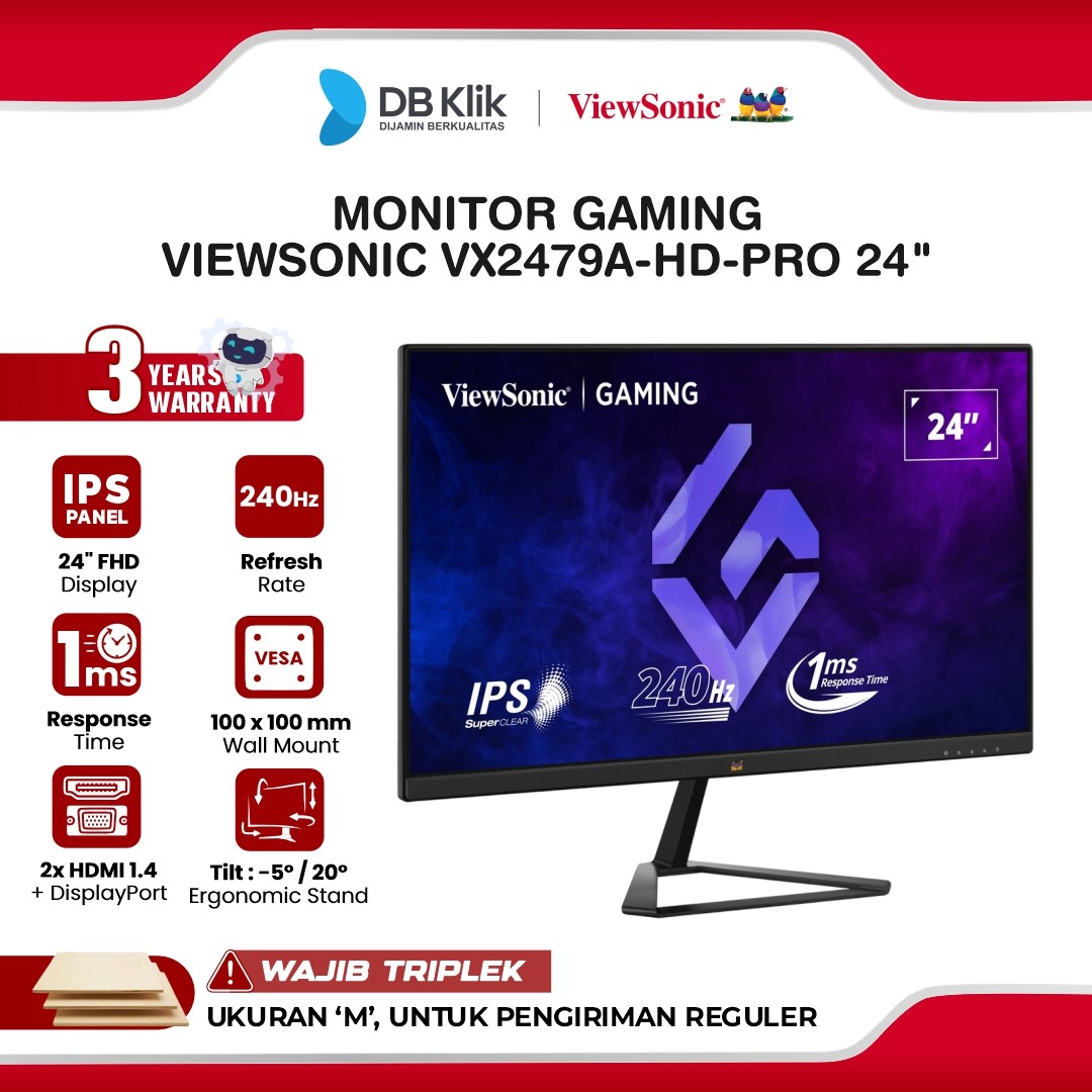 Monitor Gaming VIEWSONIC VX2479A-HD-PRO 24" FHD IPS 240Hz 1ms AMD FreeSync HDR10 HDMI DP