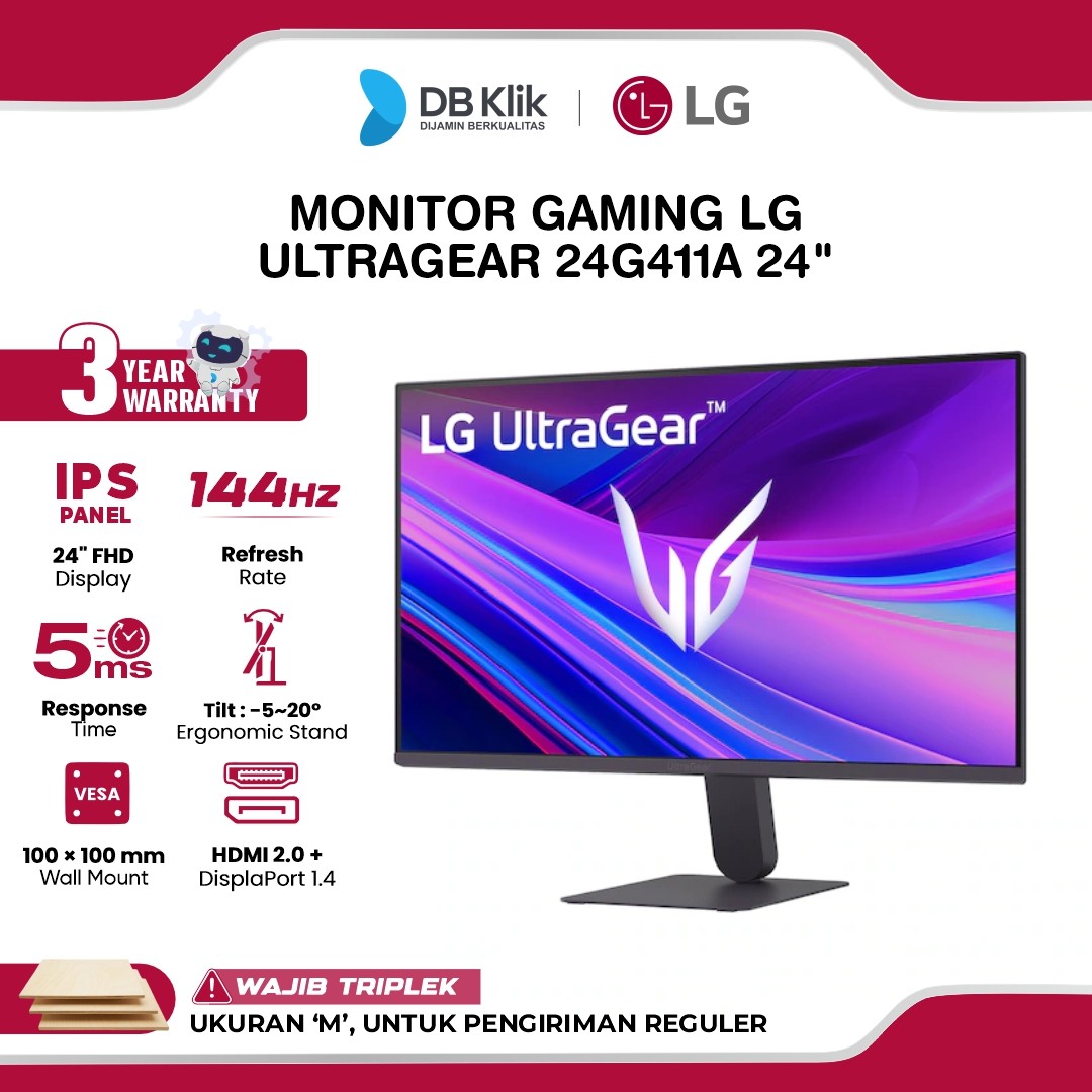 Monitor Gaming LG UltraGear 24G411A 24" FHD IPS 144Hz 5ms AMD FreeSync + NVIDIA G-SYNC HDR10 HDMI DP