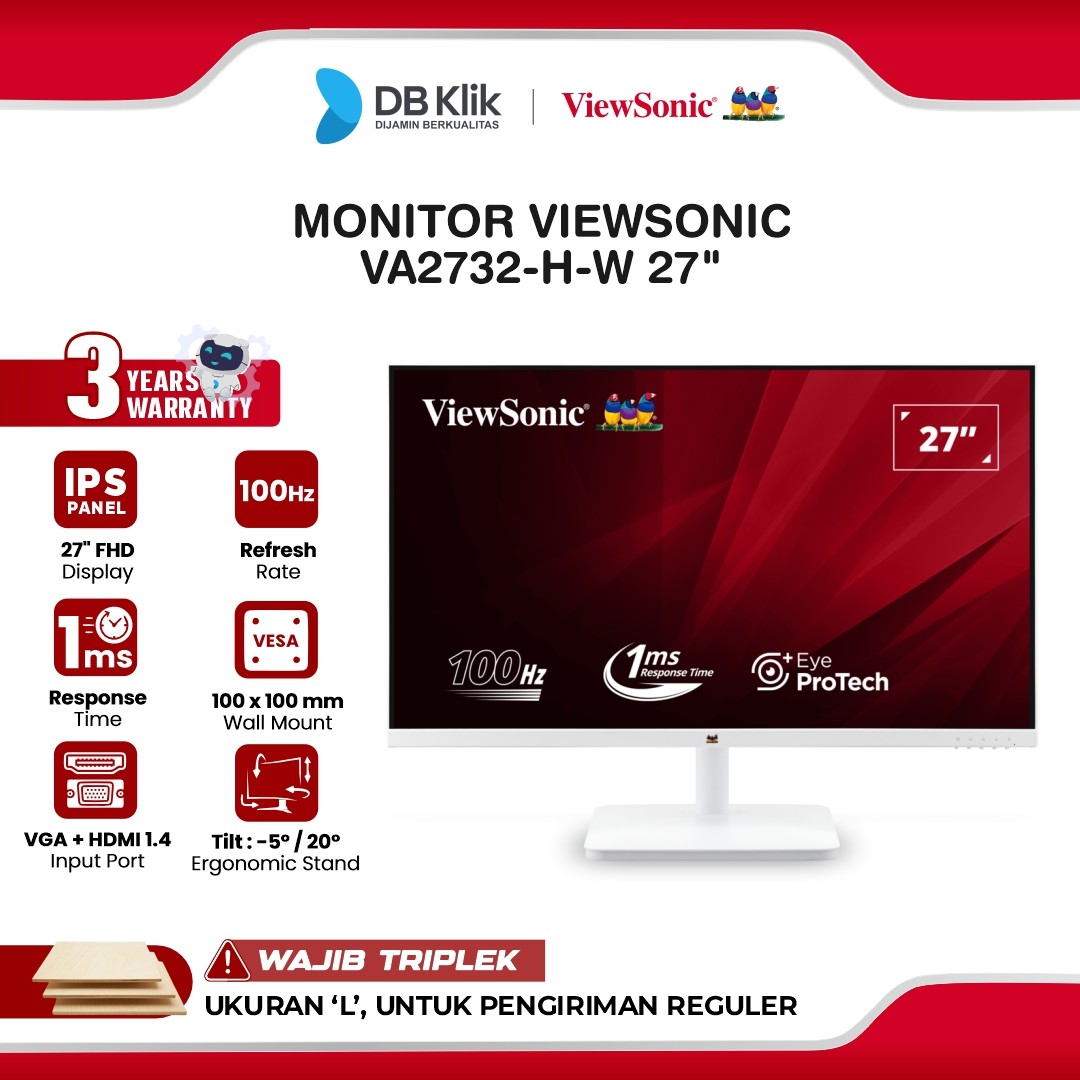 Monitor VIEWSONIC VA2732-H-W 27" FHD IPS 100Hz 1ms HDMI VGA