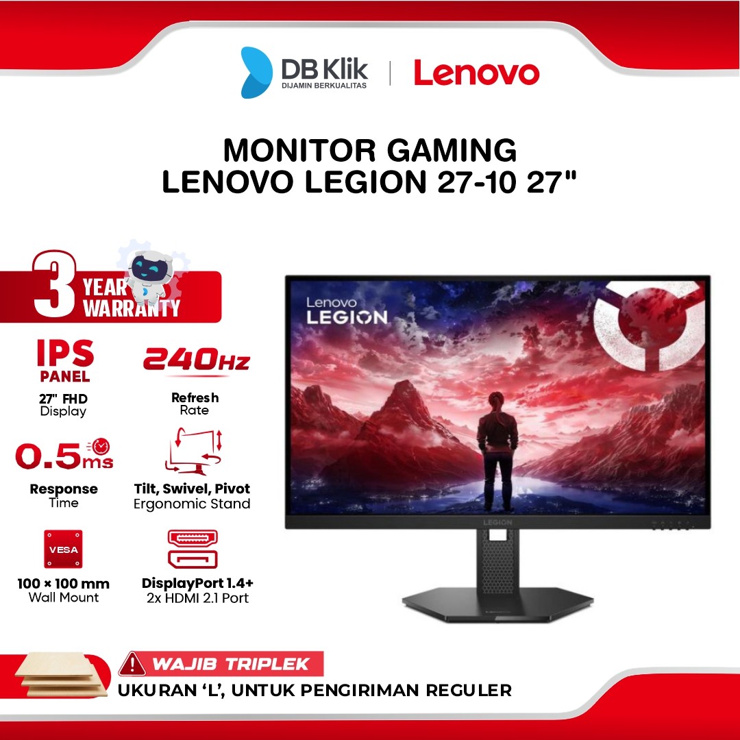 Lenovo Legion 27-10 LED Monitor Gaming 27" IPS FHD 240Hz 0.5ms AMD FreeSync HDR10 Full Ergonomic Stand HDMI DP