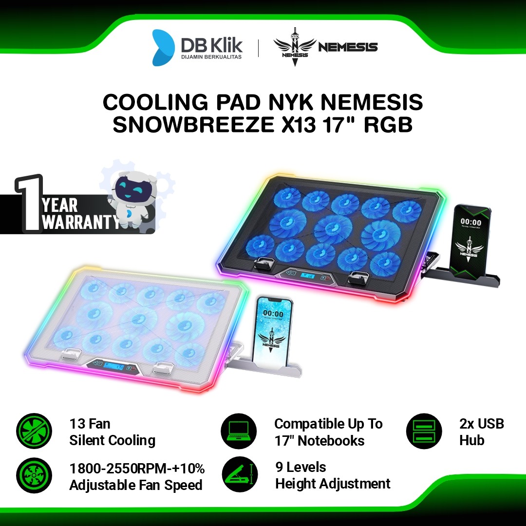 Cooling Pad NYK NEMESIS SNOWBREEZE X13 17" Silent Fan RGB