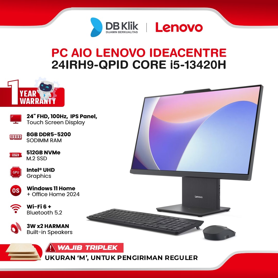 PC AIO Lenovo IdeaCentre 24IRH9-QPID INTEL Core i5-13420H 8GB DDR5/512GB M.2 NVMe INTEL UHD Windows 11 Home + Microsoft Office Home 2024 24" FHD IPS Touch Screen - Luna Grey