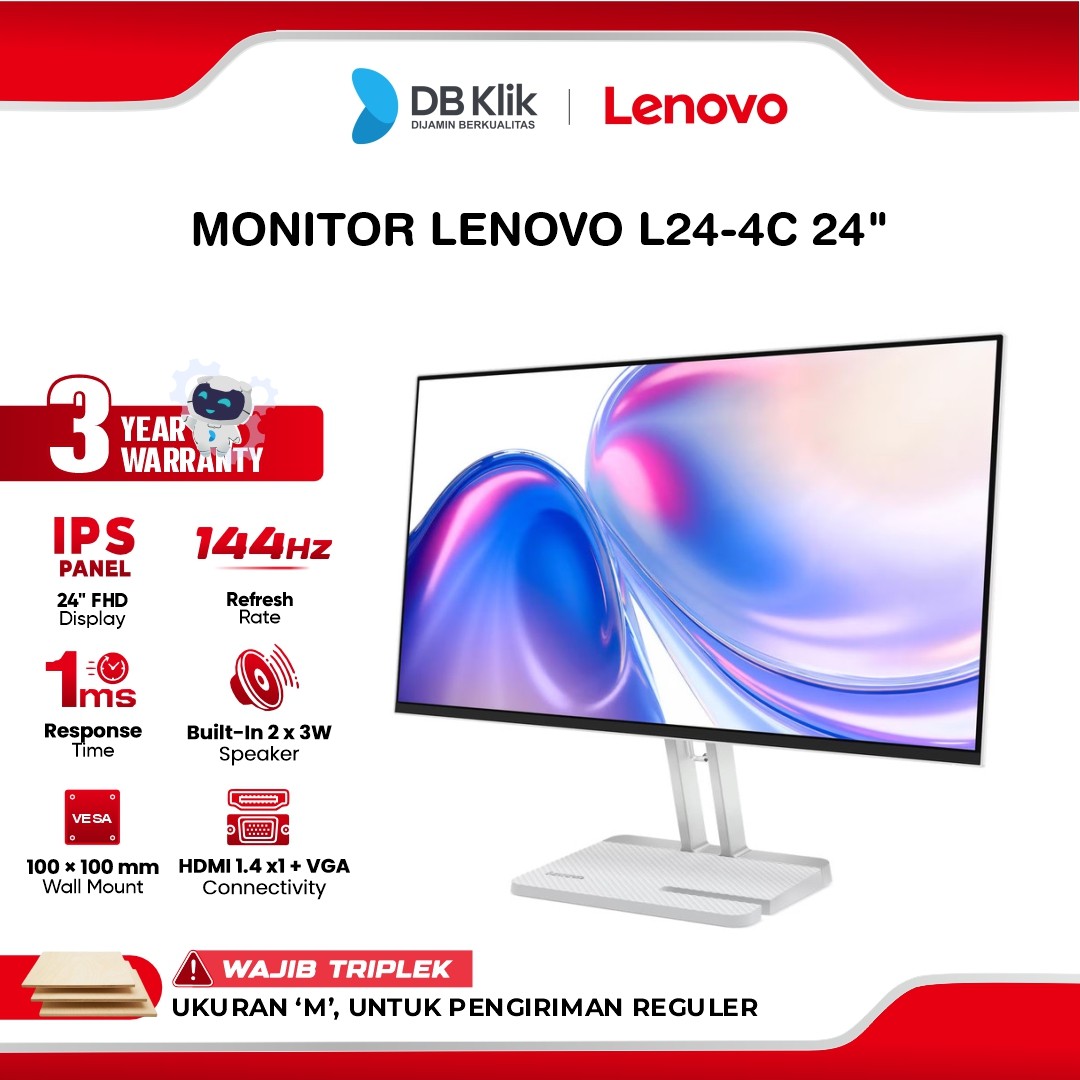 Monitor LED Lenovo L24-4C 24" IPS FHD 144Hz 1ms AMD FreeSync Built in Speaker HDMI VGA