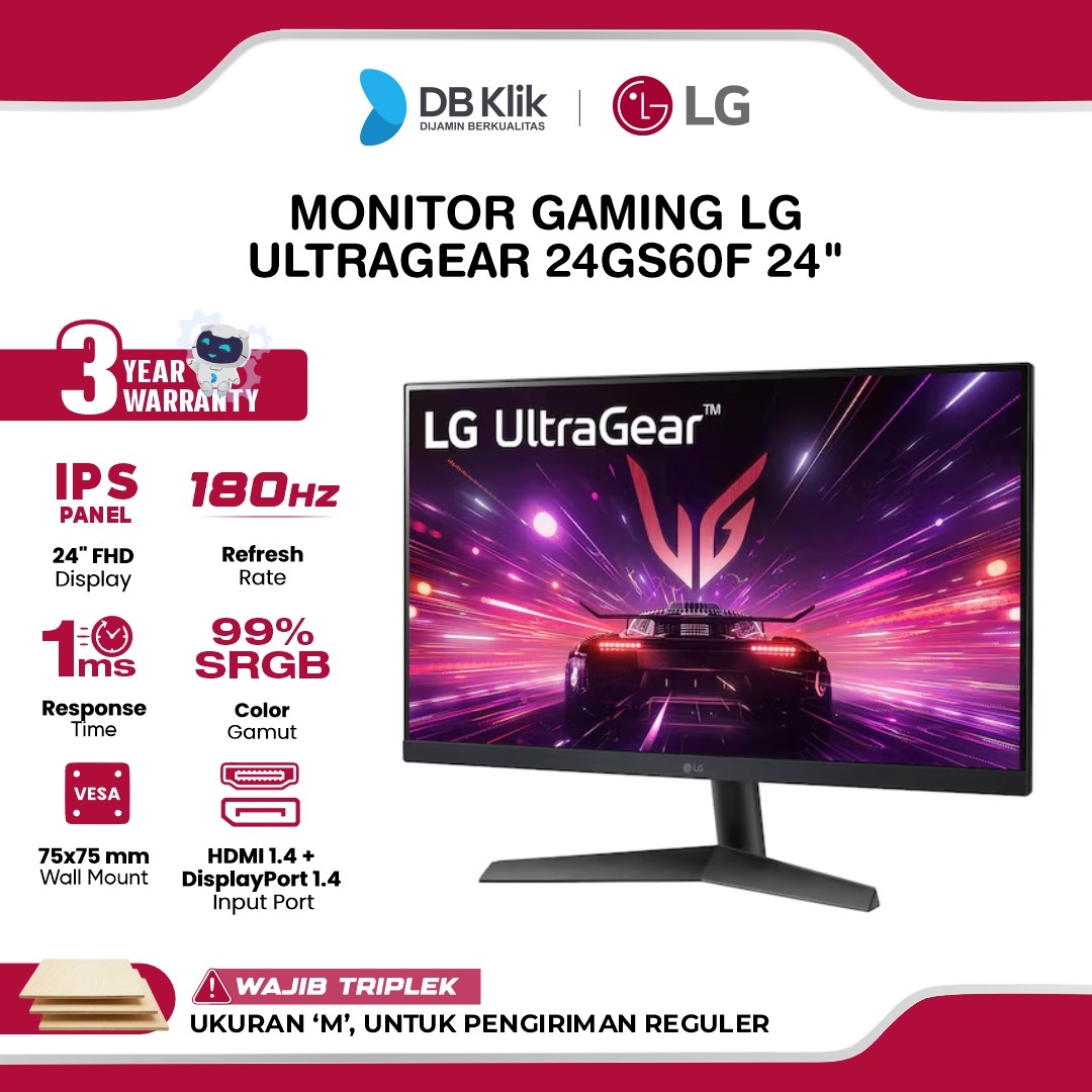 Monitor Gaming LG UltraGear 24GS60F 24" FHD IPS 180Hz 1ms AMD FreeSync + NVIDIA G-Sync HDR10 HDMI DP