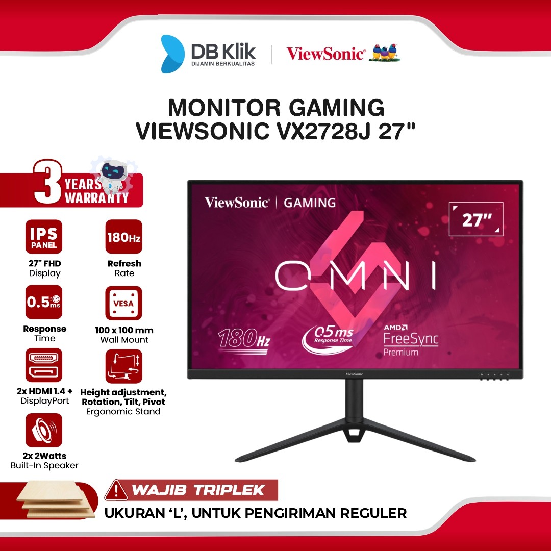 Monitor Gaming VIEWSONIC VX2728J 27" FHD IPS 180Hz 0.5ms AMD FreeSync Premium HDR10 Full Ergonimic Stand HDMI DP