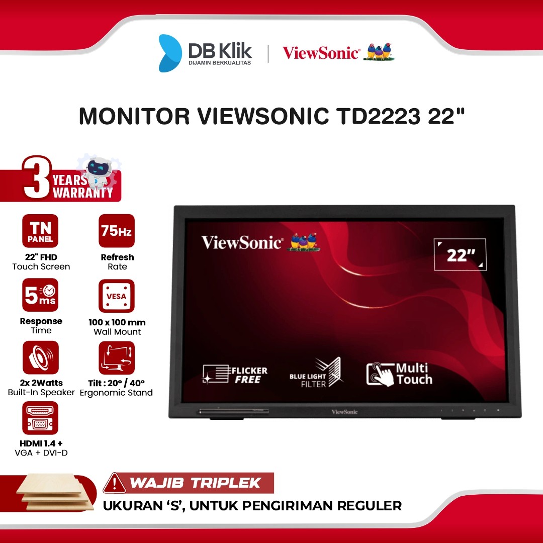 Monitor VIEWSONIC TD2223 22" FHD TN 5Hz 5ms Built in Speaker HDMI VGA USB B DVI-D