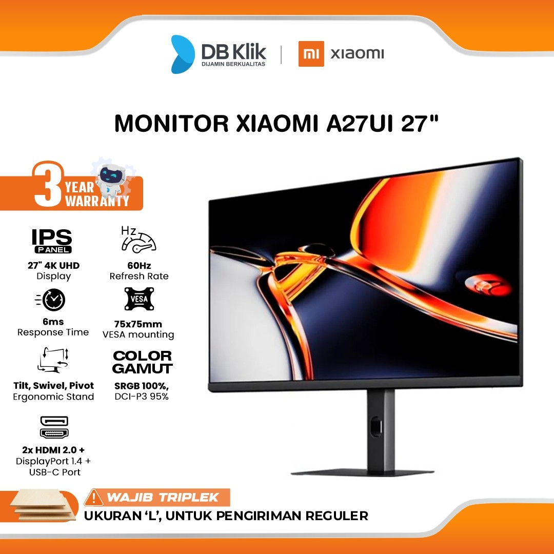 Monitor XIAOMI A27Ui 27" 4K UHD IPS 60Hz 6ms Full Ergonomic Stand USB-C 90W HDMI DP