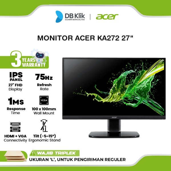 LED Monitor ACER KA272 27 Inch 75Hz IPS Full HD HDMI VGA - ACER KA 272