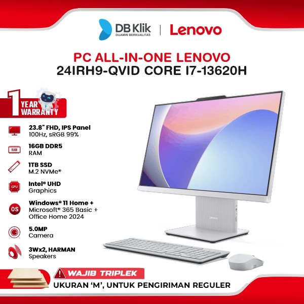 Lenovo PC AIO 24IRH9-QVID INTEL Core i7-13620H 16GB DDR5/1TB M.2 NVMe INTEL UHD Windows 11 Home + Office Home Student 2024 23.8" FHD IPS - Cloud Grey