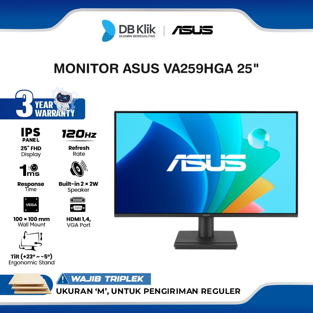 Monitor ASUS VA259HGA 25" FHD IPS 120Hz 1ms Adaptive Sync Built in Speaker HDMI VGA