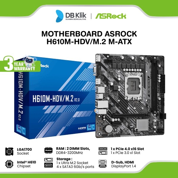 Motherboard ASROCK H610M-HDV/M.2 m-ATX LGA1700 HDMI DP D-Sub - H610M