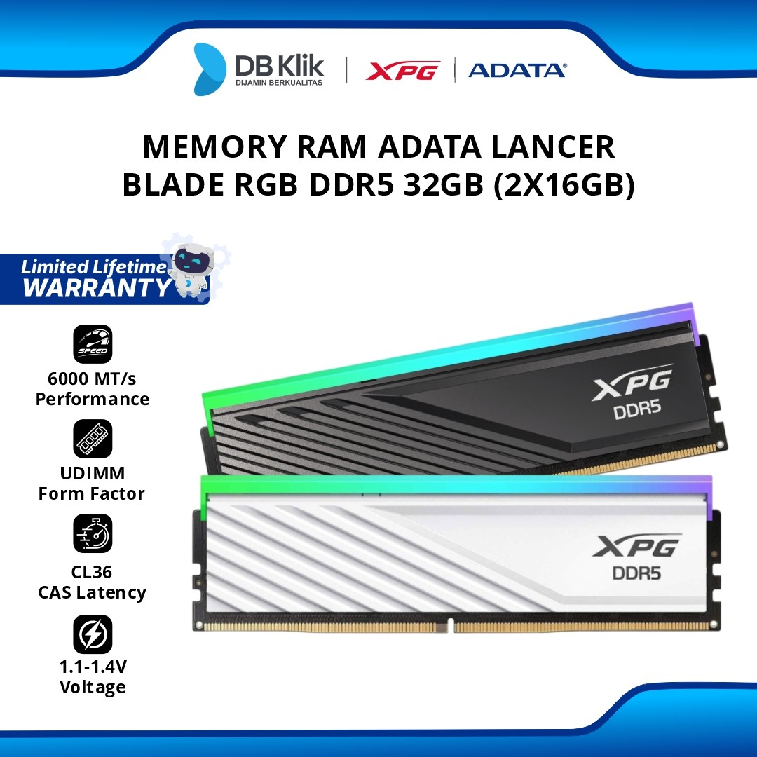 Memory RAM ADATA LANCER BLADE RGB DDR5 32GB (2X16GB) 6000MHz - Black / White
