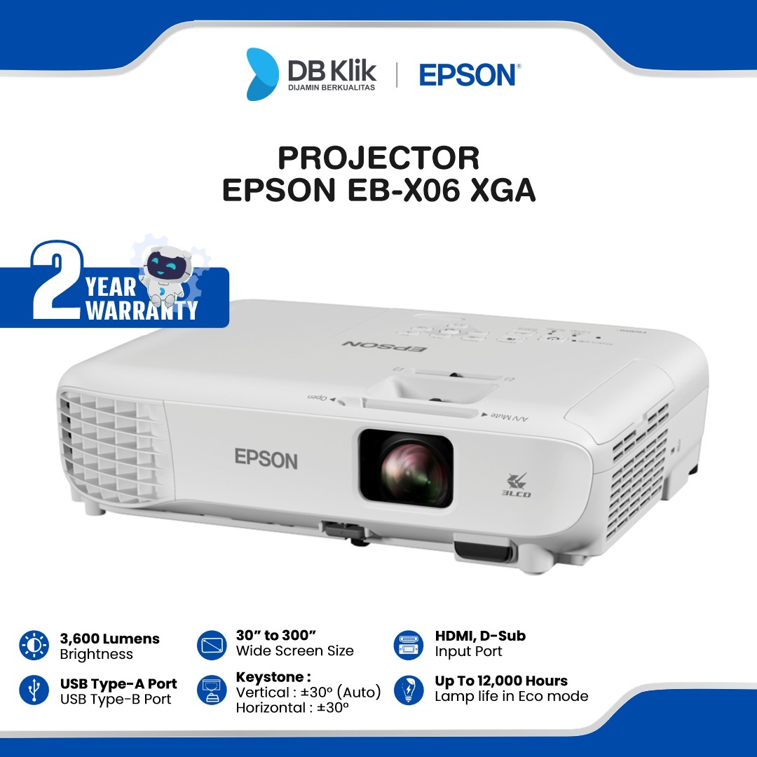Projector EPSON EB-X06 XGA 3LCD 3600 Lumens Built-In Speaker HDMI VGA