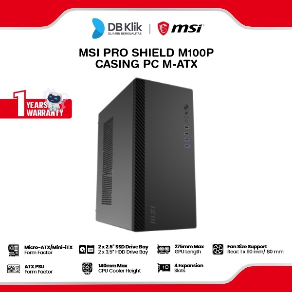 Casing PC MSI PRO SHIELD M100P M-ATX (Pre-Installed 1 Fan)