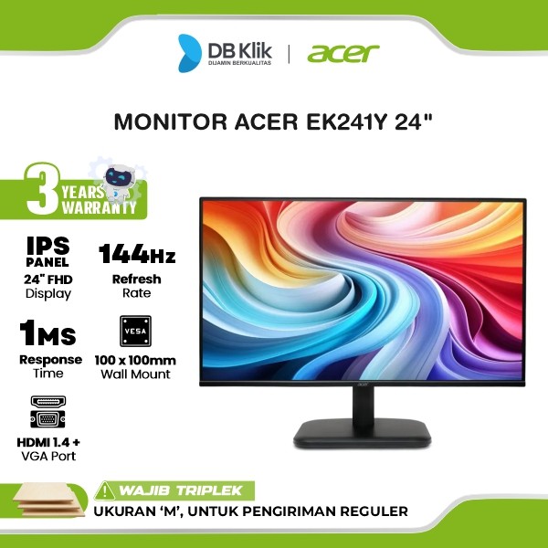 Monitor Gaming EK241Y ACER EK241Y 24” FHD IPS 144Hz 1ms HDMI VGA