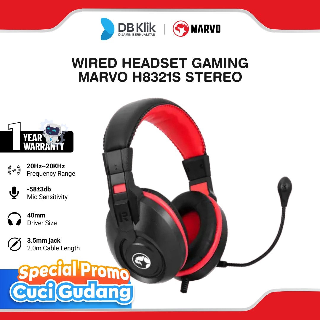 Headset Gaming Marvo H8321S Lightweight Stereo Wired with Mic - H8231