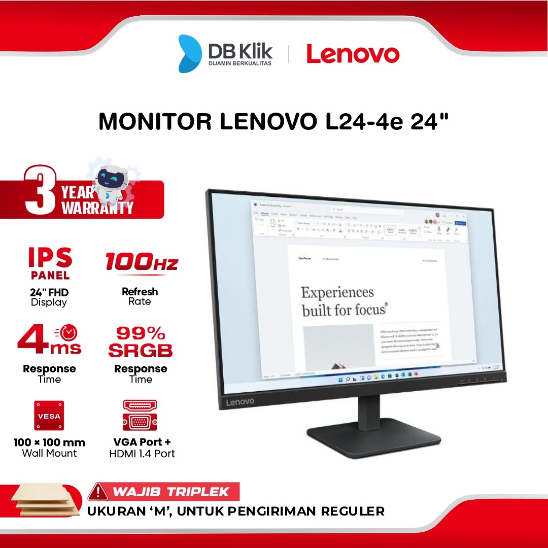 LED Monitor LENOVO L24-4e 24" IPS FHD 100Hz 4ms HDMI VGA