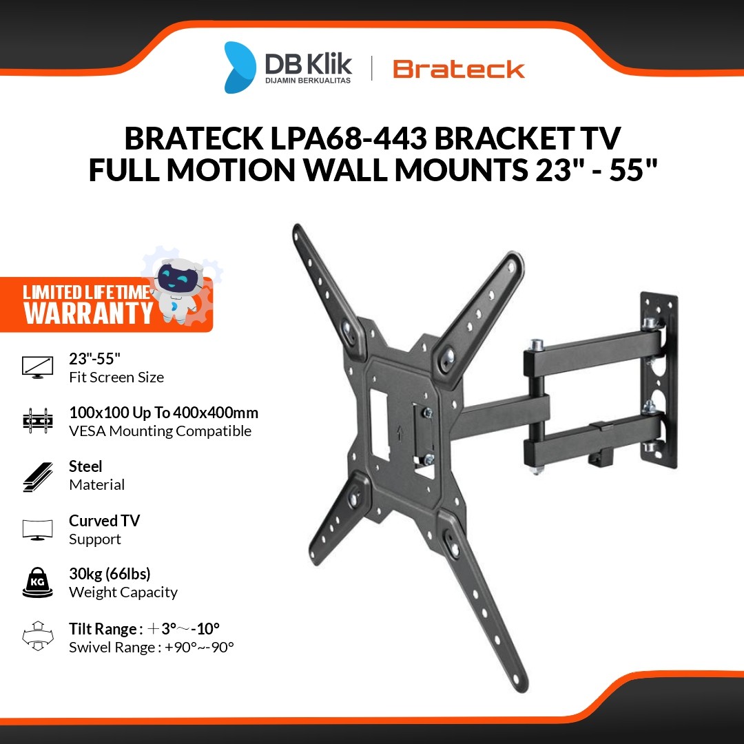 Brateck LPA68-443 Bracket TV Full Motion Wall Mounts for 23" - 55"