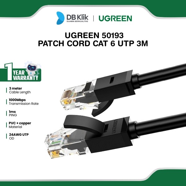Patch Cord UGreen Cat 6 UTP 3M - Kabel LAN Cat6 (50193)