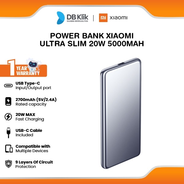 Power Bank Xiaomi Ultra Slim 20W 5000mAh Included USB-C Cable