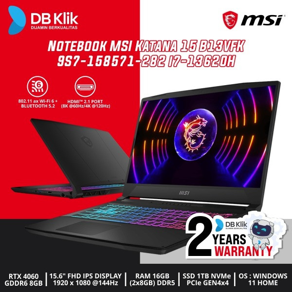 Jual Notebook MSI Katana 15 B13VFK 9S7-158571-282 I7-13620H 16/1T ...