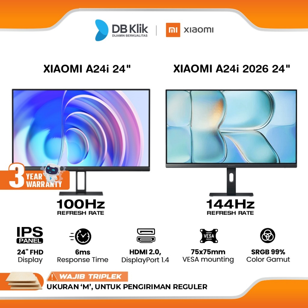 Monitor Xiaomi A24i 100Hz | A24i 2026 144Hz 24" FHD IPS 6ms Adaptive Sync HDMI DP
