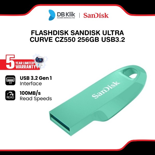 Flashdisk SanDisk Ultra Curve CZ550 256GB USB3.2 - Sandisk CZ550 256GB - MINT GREEN