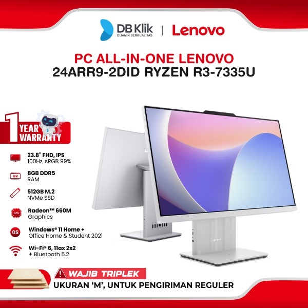 PC AIO Lenovo 24ARR9-2DID Amd Ryzen R3-7335U 8GB 512GB Ssd No Dvd Windows 11 Home + Office Home Student 2021 24" FHD IPS Cloud Grey