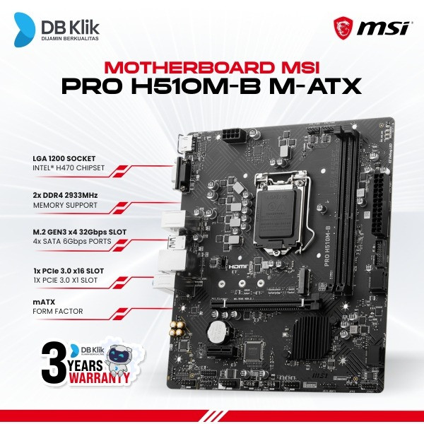 Jual Motherboard Msi Pro H510M-B M-ATX Lga1200 Hdmi Vga - Pro H510M B ...