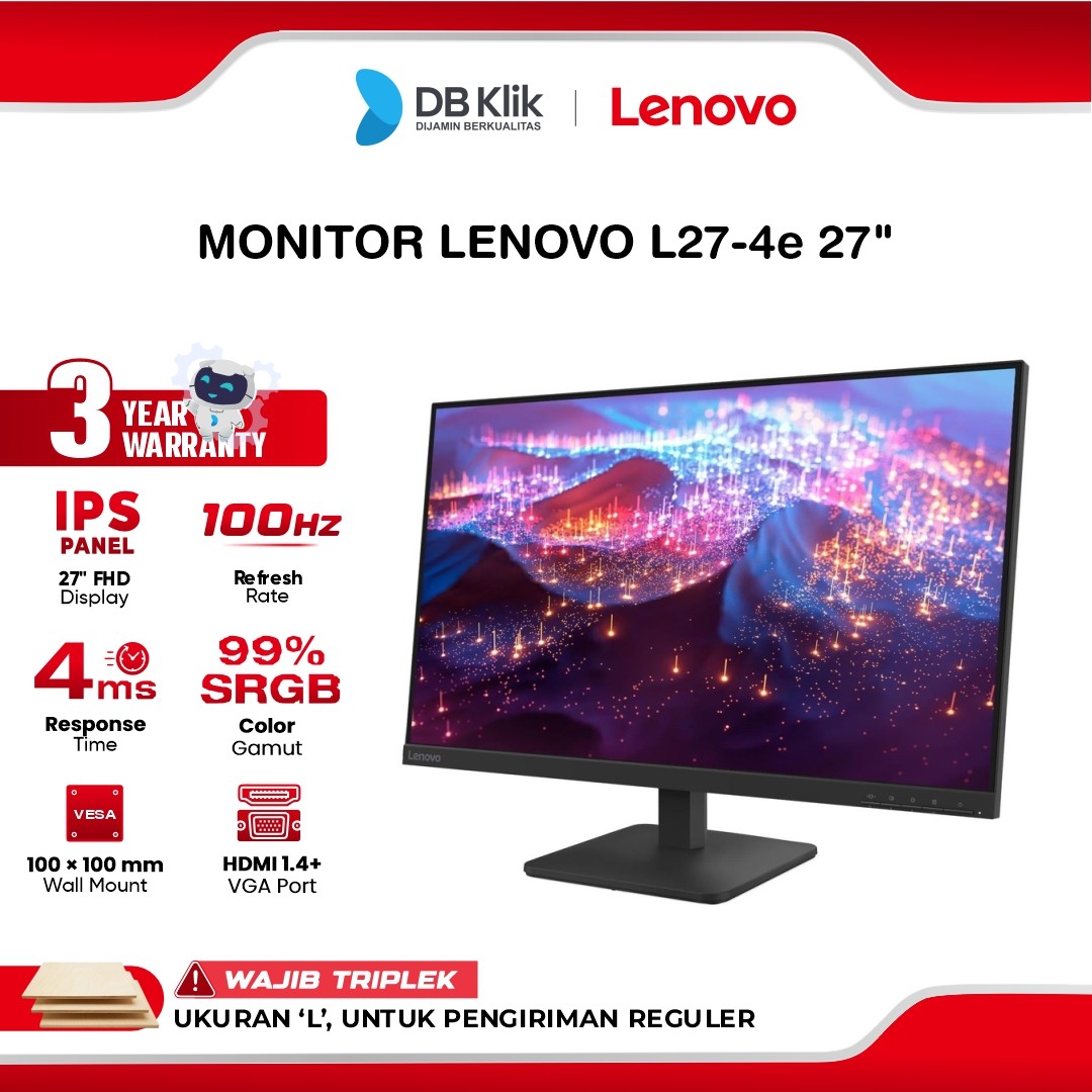 Monitor LED Lenovo L27-4e 27" IPS FHD 100Hz 4ms HDMI VGA