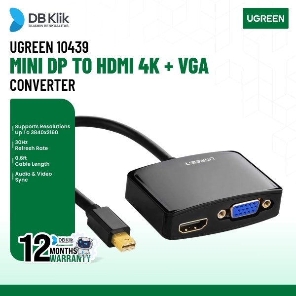 Converter UGreen Mini DP to HDMI 4K + VGA Fhd - Black (10439)