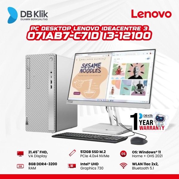 PC Desktop LENOVO IC3 07IAB7-C7ID i3-12100 8/512GB WIN OHS