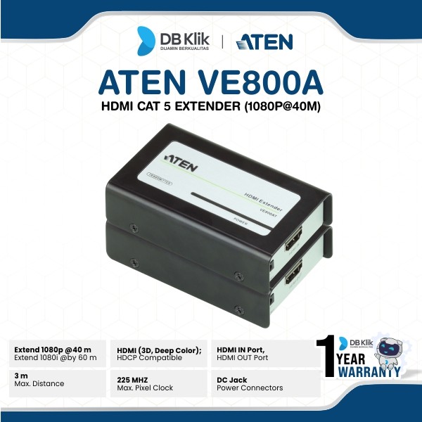 ATEN VE800A HDMI Cat 5 Extender Fhd 1080p 40m - Extender Hdmi to Rj45