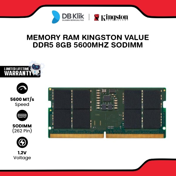 Memory RAM Kingston Value DDR5 8GB 5600MHz SODIMM [KVR56S46BS6-8]
